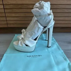NWT Aquazzura Cupid Plateau 130 Platform Sandals, White Satin